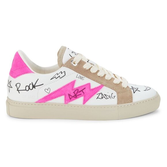 Zadig & Voltaire Charms Print Logo Leather & Suede Sneakers EU 40 / US 10 NEW - Picture 2 of 11